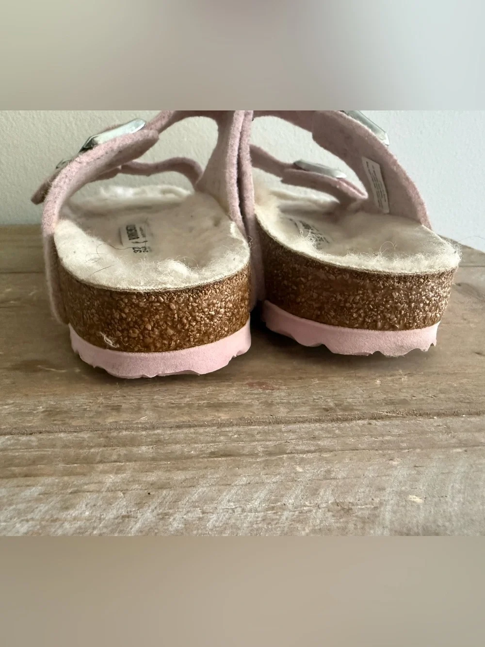 Birkenstock Pink Shearling Two-Strap Sandals
